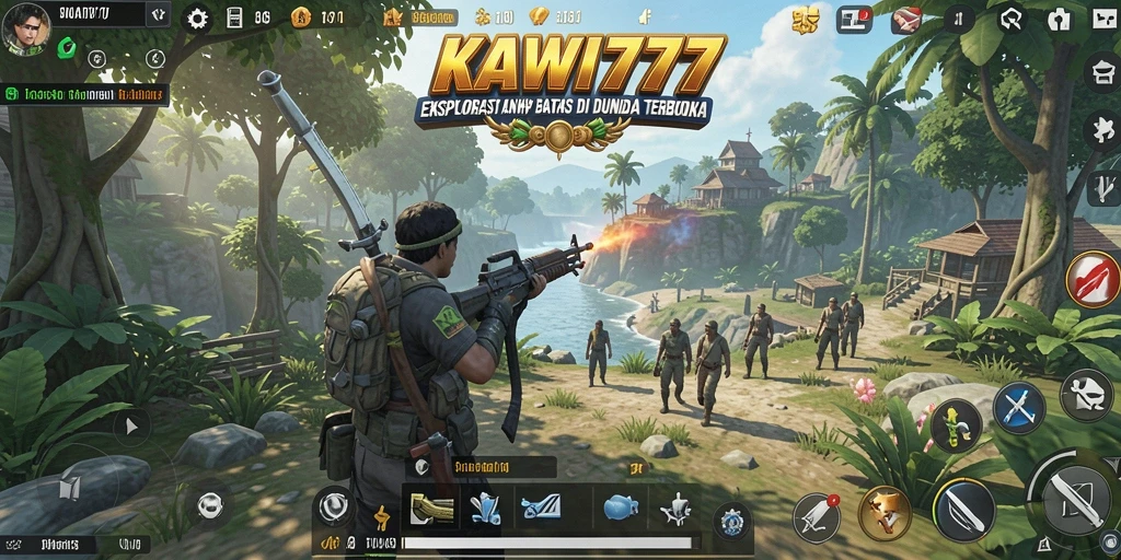 Screenshot gameplay KAWI777 menunjukkan dunia terbuka yang luas dan indah.